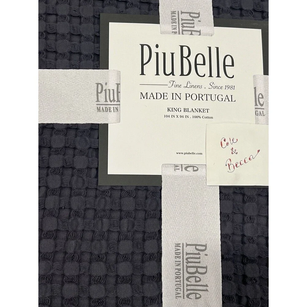 Piu Belle Dark Gray Waffle Texture Cotton King Blanket Coverlet 104 X 94 in New